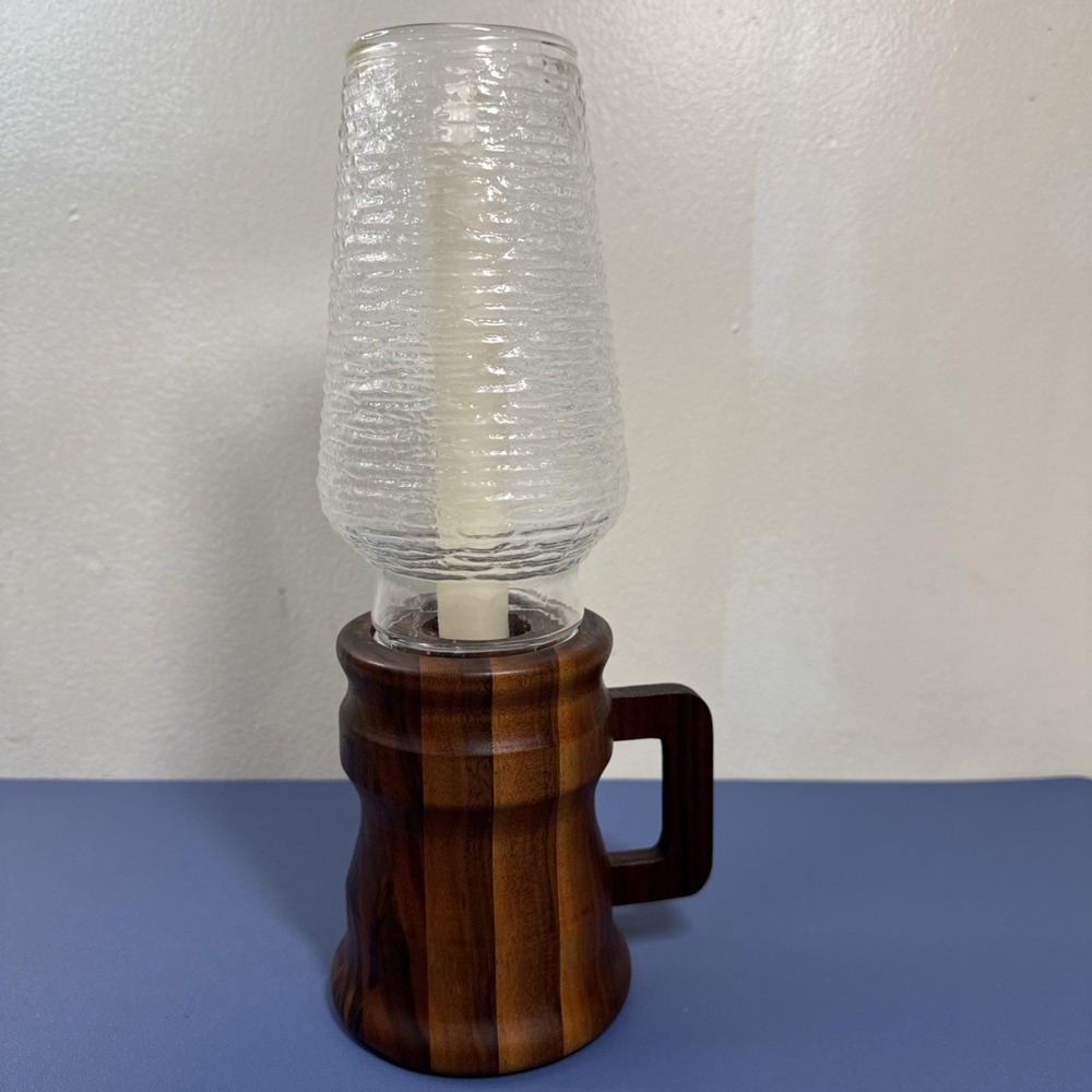 VTG Wood CandleStick Holder Handle Primitive Farmhouse Rustic Folk Art Hurricane
